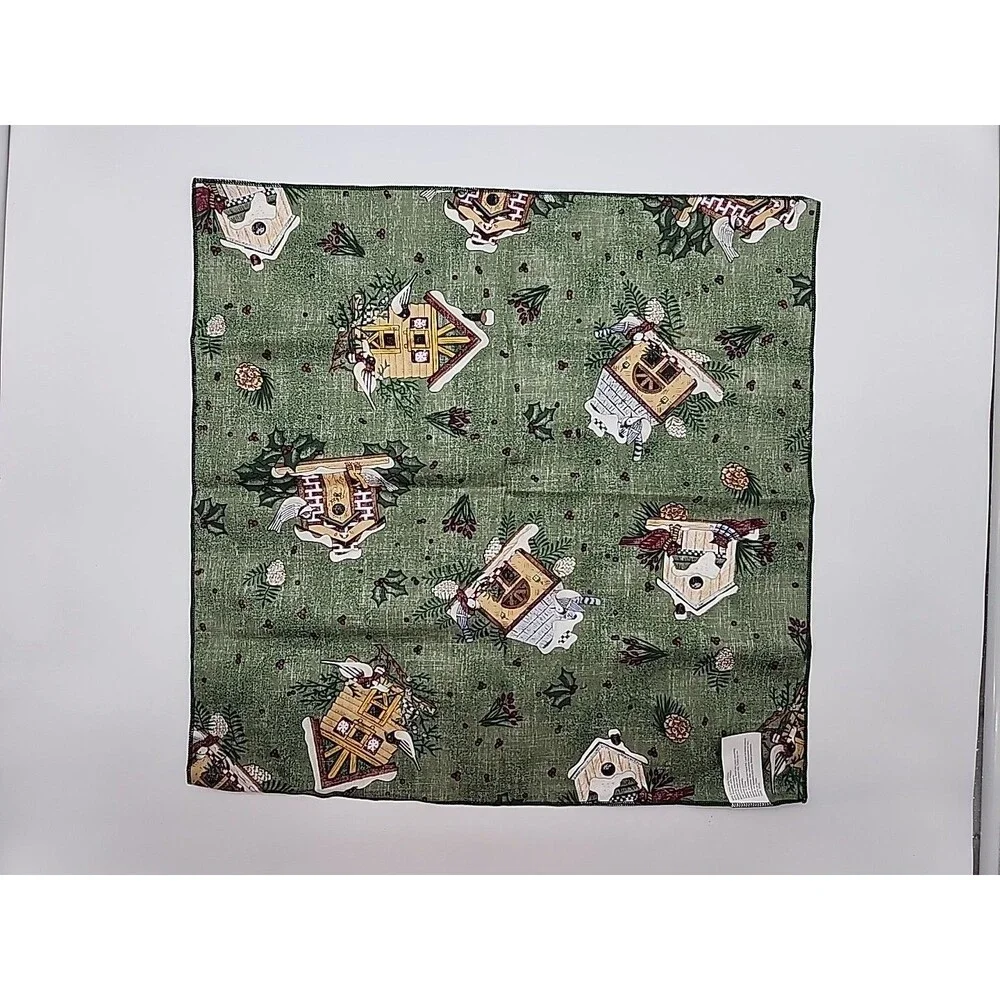 Christmas Napkins Holy Bird Cardinal Cloth Cotton Holiday Set of 4 Red & Green